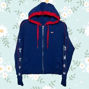 Women’s Tommy Hilfiger Sport Blue and Red Zip up Hoodie Jacket Star Graphic